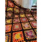 Vintage Handmade Crochet Granny Square Blanket Multi-color Boho Throw 52x47