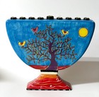  a Woman Of Valor  By Outi Handpainted Hanukkah Menorah 9 Candles Tree Of Life