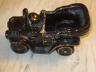 Vintage Brown Glazed Pottery  Antique Car Planter 7  Long 3 5  Wide Japan