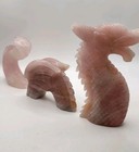 Large 3 Pc Natural Rose Quartz Swimming Dragon Handmade Carved Polished Statue