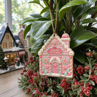 Pink Gingerbread House Wooden Ornament Vintage Gift For Candy Lovers