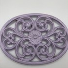 Vintage Cast Iron Enamel Trivet Floral Cutout Oval Footed 