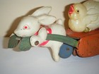 Vintage Celluloid   Tin Rabbit Pulling Carrot Wind Up Toy Made In Japan  as-is 