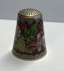 Vintage Flowers Enamel Cloisonn   Brass Thimble Sewing Collectible