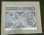 Vintage Framed Gold Foil Blaeu Wall Map Of Old World 