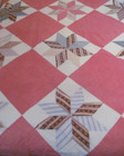 1880s Antique Eight Point Star Quilt Double Pink Border lush Hand Quilting 80x90