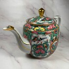 Lovely Vintage Porcelain Rose Medallion Chinese Tea Pot   Lid -  Excellent 