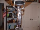 Vintage Empire Art Nouveau Bronze Woman Statue With Crystal Bowl 19 20th