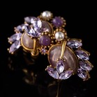 Vintage Style Purple Crystal Floral Necklace Earrings Set Gold Tone Pearl Jewel