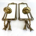 Vintage Brass Mirrored Wall Sconces Pair Rope Twist Border Candle Holders Set 2