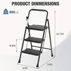 3 4 Ft  Black Steel Folding 3 Step Ladder  6 Ft  Reach   800 Lbs  Load Capacity