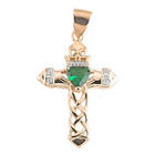 Gold Plated Sterling Silver Cross With Green Glass Medal Necklace 18  Chain