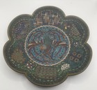 Antique Scalloped Cloisonn   Bowl Plate Bird Japanese Qing