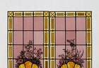 69  Pair Of Vintage French Art Deco Stained Glass Windows W hand Painted Flowers