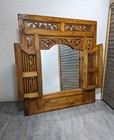 Vintage Asian Balinese Carved Teak Wood Wall Mirror Window Shutter Panel Doors