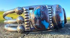 Vintage Navajo Sterling Silver Lavender Pit Bisbee Turquoise Row Cuff Bracelet