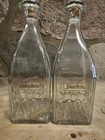 Vintage Mcm Glass Liquor Decanter Set Of 2 Gold Lettering Embossed Federal Law 