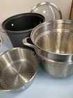 Calphalon 4 Piece Set 8 Qt W stock Pot   Strainer   Steamer Inserts   Glass Lid