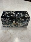 Vintage Korean Mother Of Pearl Inlaid Black Lacquer Hinged Jewelry Box W drawers