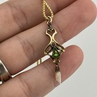 Antique Art Nouveau Lavaliere Pendant Green Stone Seed Pearl Gold Tone C 1900