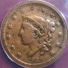 1838 N-15 R-5- Matron Or Coronet Head Large Cent Anacs F12 Countermark G h bond