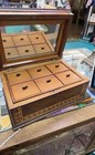Wooden Curiosity  Sewing  Jewelry Box With Intricate Aprox 1890 Hidden Spot