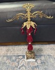 Vintage Brass Scale Of Justice Red Crystal Prisms Marble Base Hollywood Regency