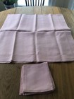 Vintage Pink Linen Hemstitched Tablecloth And 6 Matching Napkins