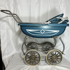 Doll Carriage Baby Buggy Chrome Stroller Coronet Hubcaps Foldable Canopy 1950-60