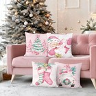 Pink Christmas Throw Pillow Covers  Santa Claus Xmas Tree Truck Socks Winter 