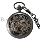 Steampunk Vintage Skeleton Mechanical Windup Pocket Watch Pendant Chain Necklace