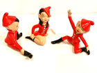 3 Vintage Ceramic Elf Pixie Figurines  Holland Mold Marked  Red Black Boots