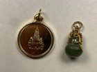 Thai Gold And Jade Pendant And Golden Metal Buddha Amulet Ready To Wear