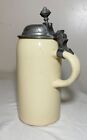 Antique 1ltr  Early 1800 s German Pottery Pewter Lidded Beer Stein Mug Tankard