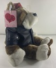 Dan Dee Plush Bulldog 18  Dog Biker Leather Motorcycle Jacket Skullcap Plush Red