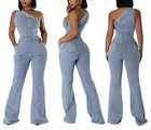 Women s Sexy Slim Denim Jumpsuit  Oversize One Piece Bodycon Stretch Romper