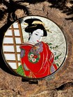 Vtg Japanese Geisha Compact Mirror Girl Folding Round Double Mirror 3  Stunning