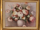 Vintage Original Oil On Canvas Floral Painting By P  Keeling Signed And Framed 
