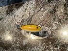 Vintage Rarely Seen Heddon 260 Surface Minny In Perch With Zinc Eye Fishing Lure