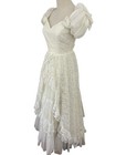 Vtg 80s Wedding Dress Lace Full Skirt Puff Sleeve Rosettes Ball Gown Romantic 