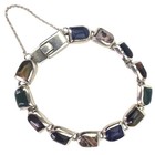 Vintage Signed Taxco Multi Gemstone Mexico Sterling Silver Modernist Bracelet