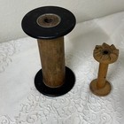 Lot Of 2 Vintage Industrial Wooden Textile Thread Spools Mill Loom Bobbin Barn