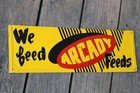 Great Shape  1940s Era Arcady Feeds Old Graphic 18x6 In  Embossed Tin Sign