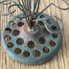 Vintage Flower Frog Jpo Cast Iron Metal 13 Wire Arrangement Orben Green Rustic