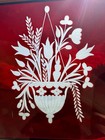 Vintage Ruby Red Victorian Style Glass Panel Cut To Clear Etched Framed Window