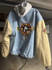 Disney Mickey Mouse Varsity Denim Beige Hooded Jacket Adult X-large