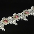 1 Yard Vintage White Pearl Beads Rose Flowers Embroidered Lace Edge Trim Fabr   
