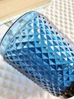 New Deep Blue Diamond Pattern Glass Votive Tea Light Candle Holder - 3 75   