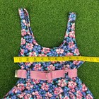 Vintage Toddler Girls Blue Pink Floral Scoop Neck Belted Tiered Dress 