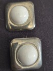 Vintage Square Metal Silver   White Plastic Ball Clip-on